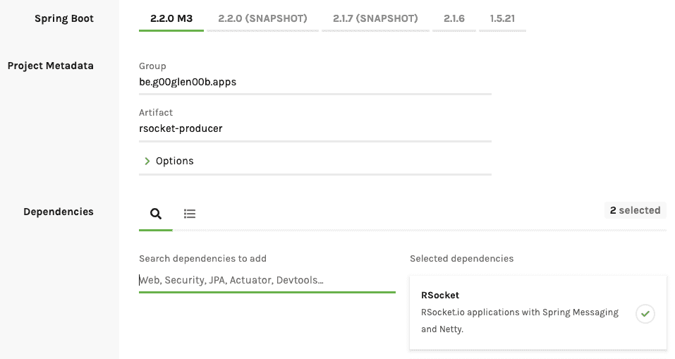 Spring boot project using RSocket